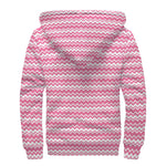 Pink And White Zigzag Pattern Print Sherpa Lined Zip Up Hoodie