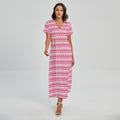 Pink And White Zigzag Pattern Print Short Sleeve Maxi Dress
