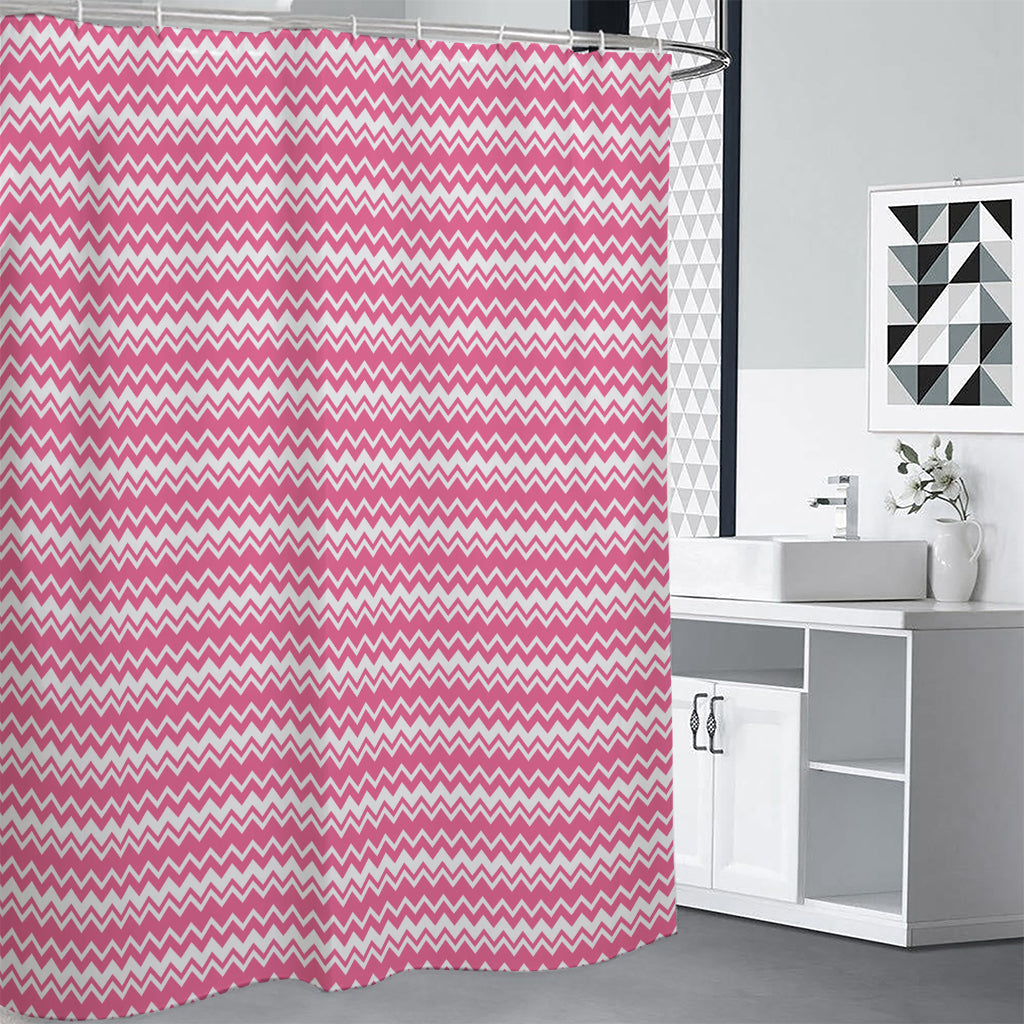 Pink And White Zigzag Pattern Print Shower Curtain