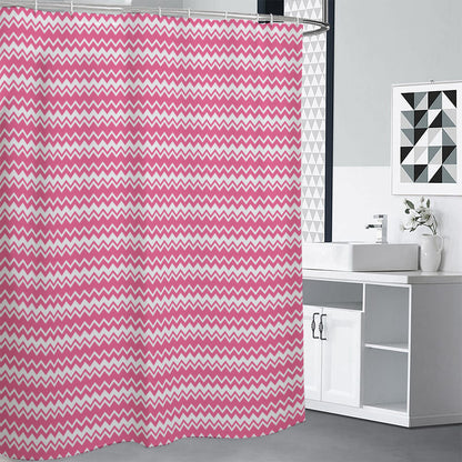 Pink And White Zigzag Pattern Print Shower Curtain
