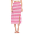 Pink And White Zigzag Pattern Print Side Slit Midi Skirt