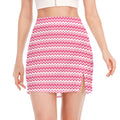 Pink And White Zigzag Pattern Print Side Slit Mini Skirt