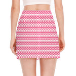 Pink And White Zigzag Pattern Print Side Slit Mini Skirt