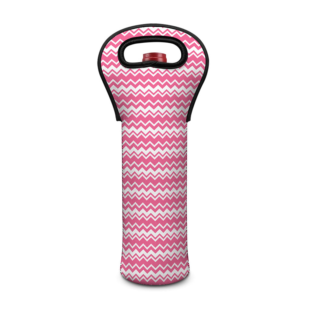 Pink And White Zigzag Pattern Print Single Neoprene Wine Tote