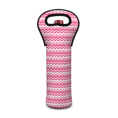 Pink And White Zigzag Pattern Print Single Neoprene Wine Tote