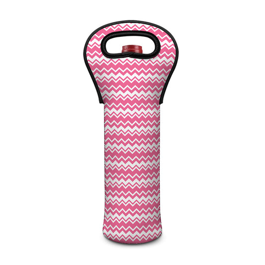Pink And White Zigzag Pattern Print Single Neoprene Wine Tote