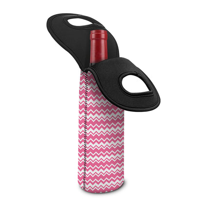 Pink And White Zigzag Pattern Print Single Neoprene Wine Tote