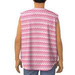 Pink And White Zigzag Pattern Print Sleeveless Baseball Jersey