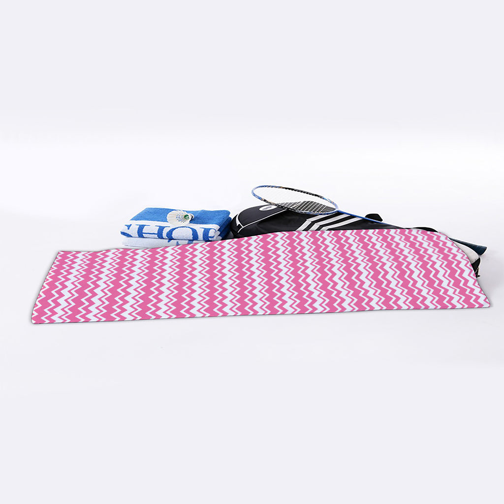 Pink And White Zigzag Pattern Print Sports Towel