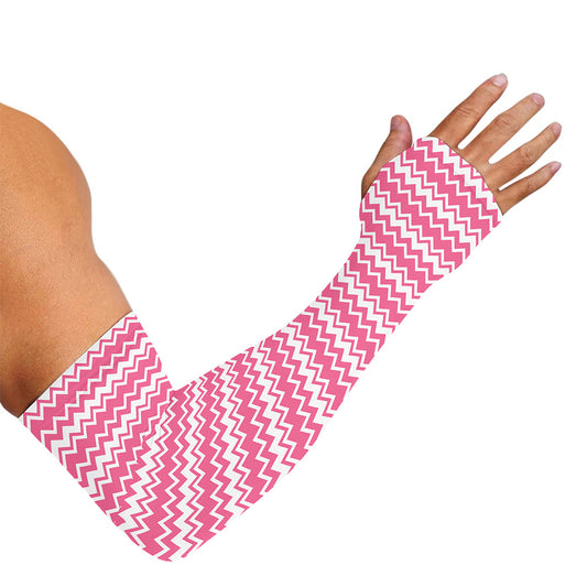 Pink And White Zigzag Pattern Print Sun Protection Arm Sleeves