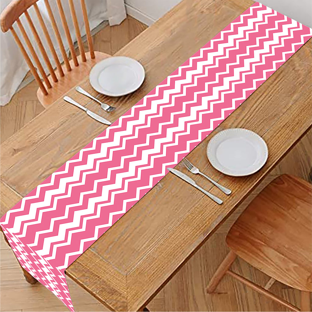 Pink And White Zigzag Pattern Print Table Runner