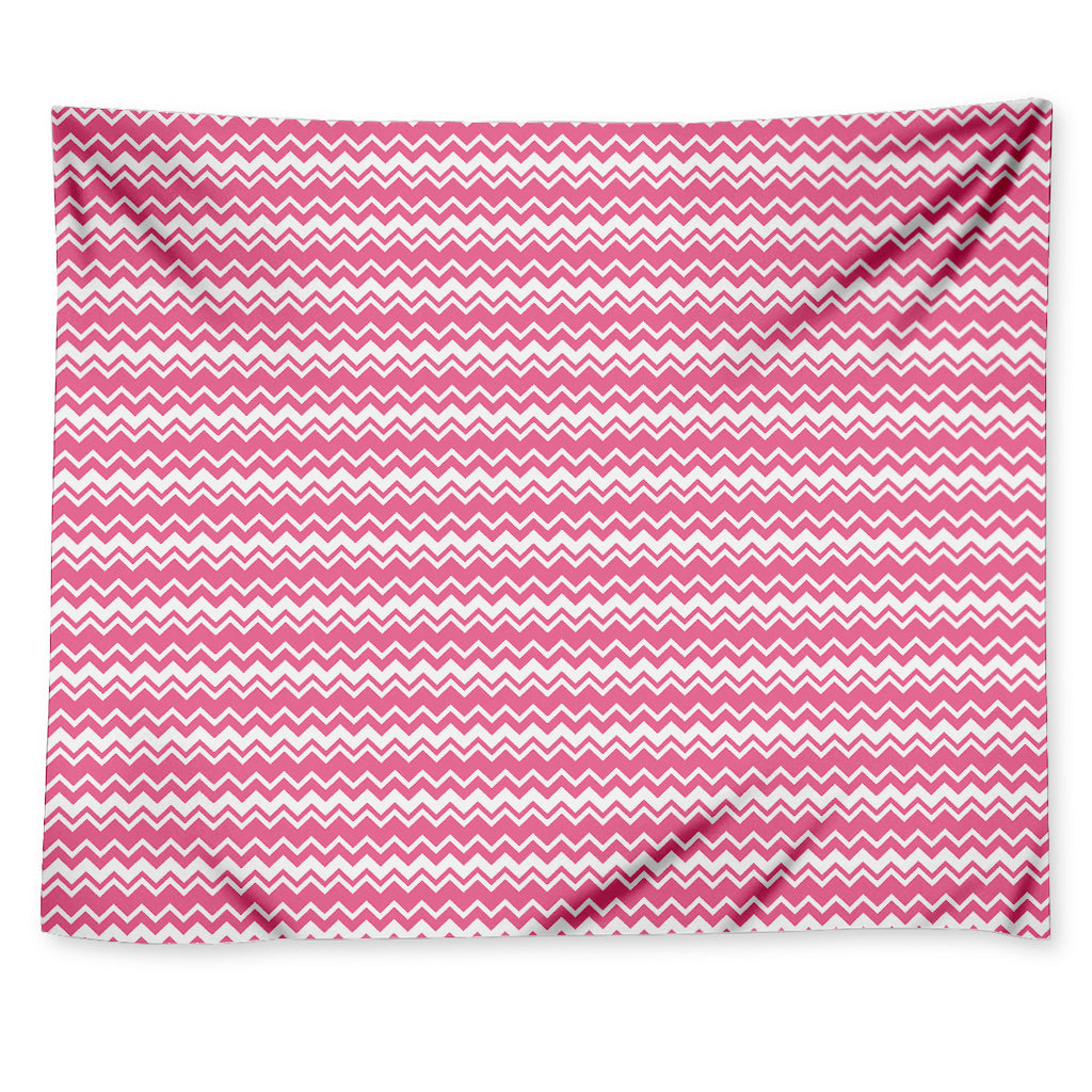 Pink And White Zigzag Pattern Print Tapestry