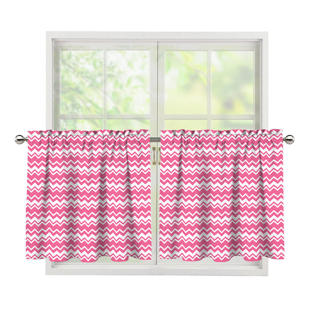 Pink And White Zigzag Pattern Print Tier Curtains