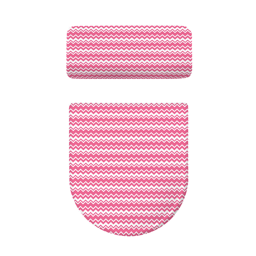 Pink And White Zigzag Pattern Print Toilet Lid And Tank Cover Set