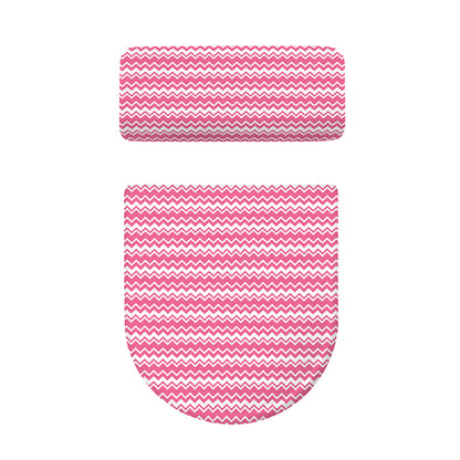 Pink And White Zigzag Pattern Print Toilet Lid And Tank Cover Set