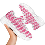Pink And White Zigzag Pattern Print White Chunky Shoes
