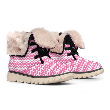 Pink And White Zigzag Pattern Print Winter Boots