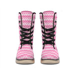 Pink And White Zigzag Pattern Print Winter Boots