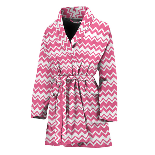 Pink And White Zigzag Pattern Print Women's Bathrobe