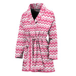 Pink And White Zigzag Pattern Print Women's Bathrobe