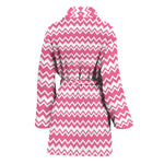 Pink And White Zigzag Pattern Print Women's Bathrobe