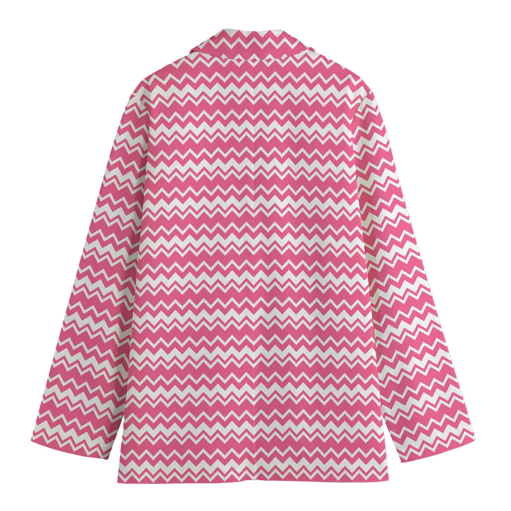 Pink And White Zigzag Pattern Print Women's Blazer