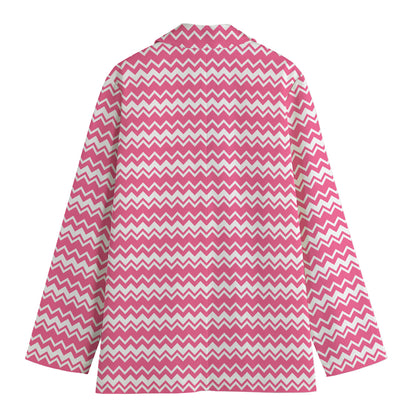 Pink And White Zigzag Pattern Print Women's Blazer