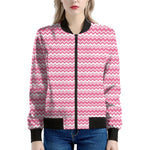 Pink And White Zigzag Pattern Print Women's Bomber Jacket