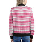 Pink And White Zigzag Pattern Print Women's Bomber Jacket