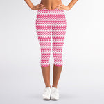 Pink And White Zigzag Pattern Print Women's Capri Leggings