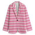 Pink And White Zigzag Pattern Print Women's Cotton Blazer