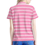 Pink And White Zigzag Pattern Print Women's Polo Shirt