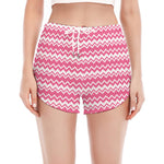Pink And White Zigzag Pattern Print Women's Split Running Shorts