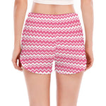 Pink And White Zigzag Pattern Print Women's Split Running Shorts
