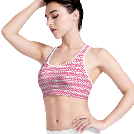 Pink And White Zigzag Pattern Print Women's Sports Bra
