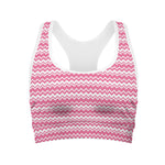 Pink And White Zigzag Pattern Print Women's Sports Bra