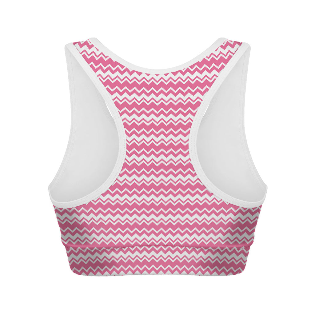 Pink And White Zigzag Pattern Print Women's Sports Bra