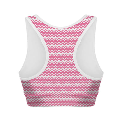 Pink And White Zigzag Pattern Print Women's Sports Bra