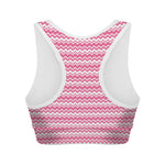 Pink And White Zigzag Pattern Print Women's Sports Bra