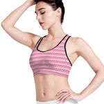 Pink And White Zigzag Pattern Print Women's Sports Bra