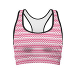 Pink And White Zigzag Pattern Print Women's Sports Bra