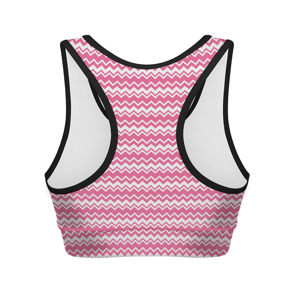 Pink And White Zigzag Pattern Print Women's Sports Bra