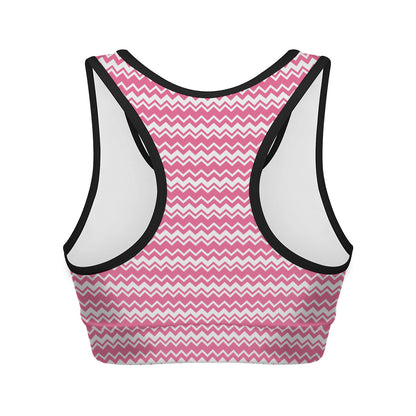 Pink And White Zigzag Pattern Print Women's Sports Bra