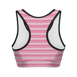 Pink And White Zigzag Pattern Print Women's Sports Bra