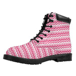 Pink And White Zigzag Pattern Print Work Boots