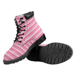 Pink And White Zigzag Pattern Print Work Boots