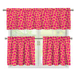 Pink And Yellow Giraffe Pattern Print 3 Piece Kitchen Curtains
