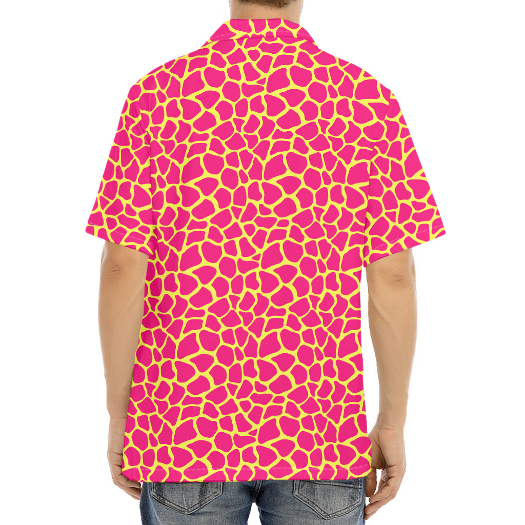 Pink And Yellow Giraffe Pattern Print Aloha Shirt