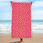 Pink And Yellow Giraffe Pattern Print Beach Towel