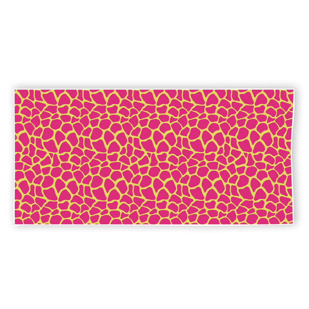 Pink And Yellow Giraffe Pattern Print Beach Towel